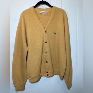 Vintage Mustard Yellow Lacoste Men's Cardigan Sweater Medium
